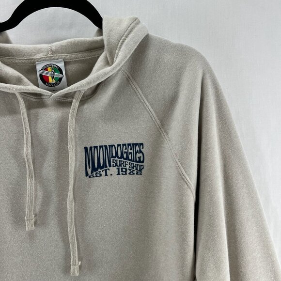 Moondoggies Beach Club Line Up Hoodie Mens M Pullover Fleece Graphic Print Beige - Picture 5 of 11